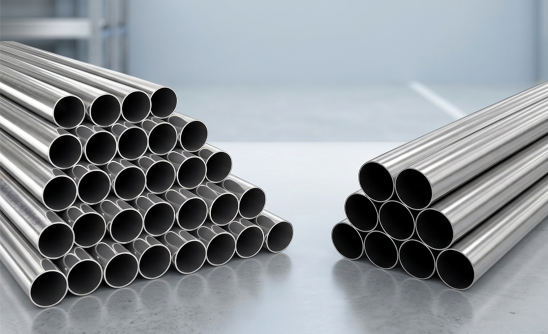 Heavy wall bundles of Stainless Steel 301, 301L, and 301LN seamless and welded pipes stored in a supplier warehouse stockyard in India.